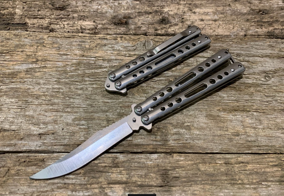 Нож бабочка Benchmade, складной нож балисонг, металлический сірий