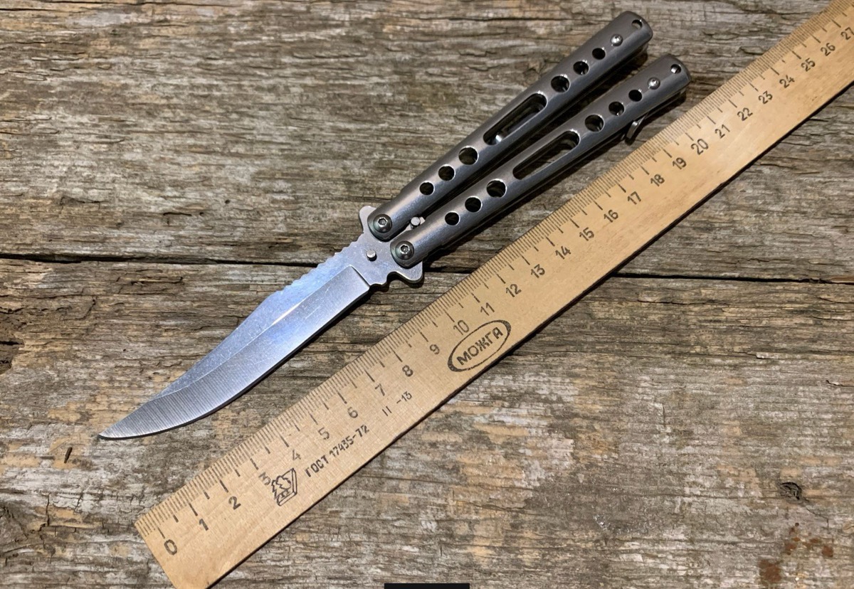Нож бабочка Benchmade, складной нож балисонг, металлический сірий